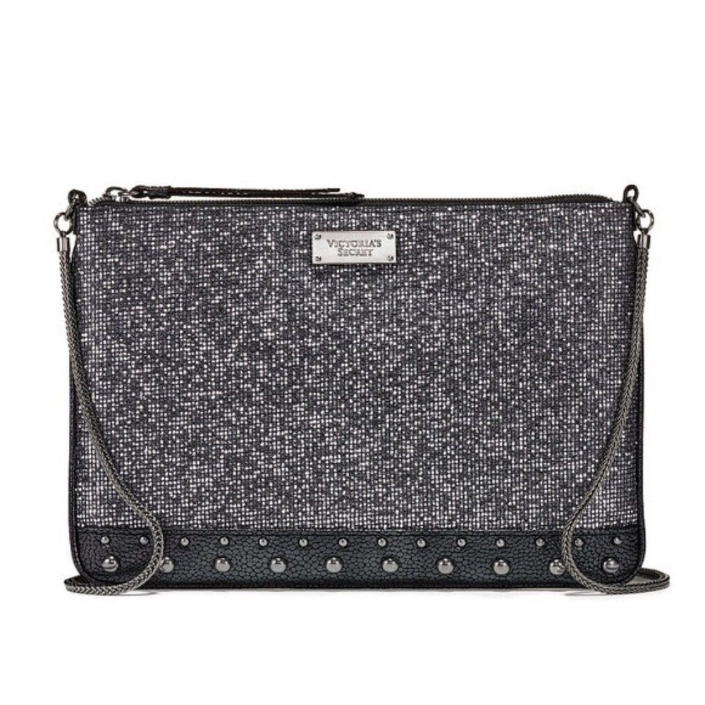Victoria's Secret Sleek Slim Crossbody Bag Black Glitter NEW